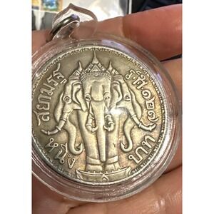 Thailand Siam 3Elephant Head Coin Antique King Chulalongkorn Rama5 Amulet 1 Baht